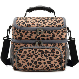 FlowFly leopard lunch bag durable polyester material close-up