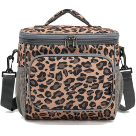 FlowFly leopard lunch bag water-resistant exterior protects contents from spills