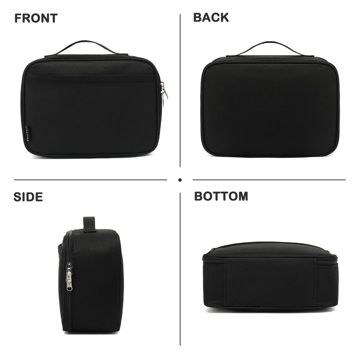 FlowFly measurements image illustrates compact, backpack-friendly dimensions.