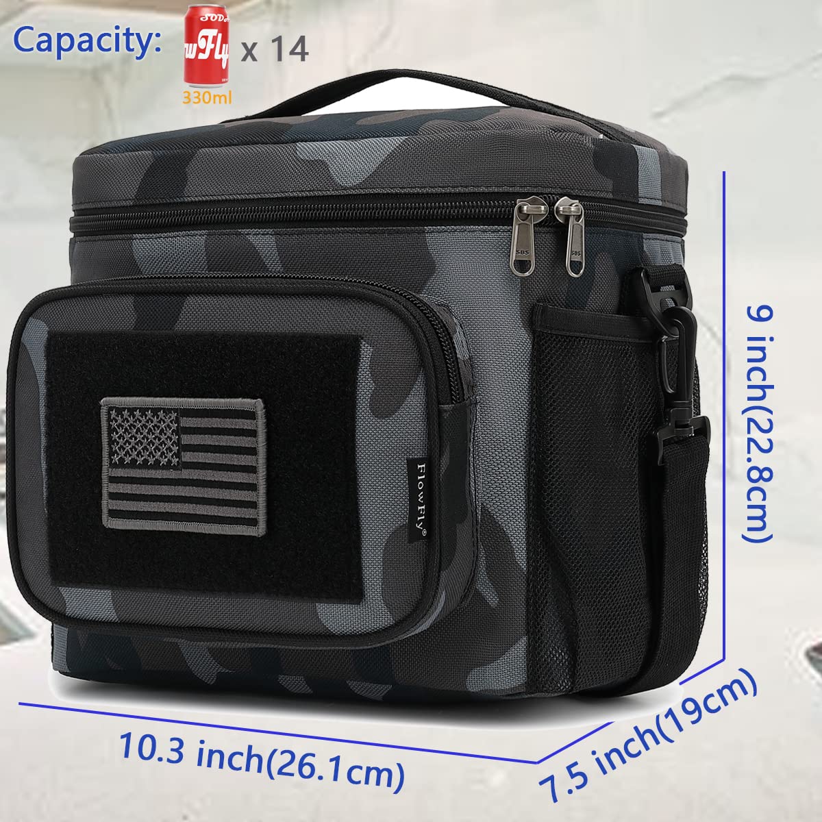 FlowFly lunch bag front pocket for quick-access essentials.