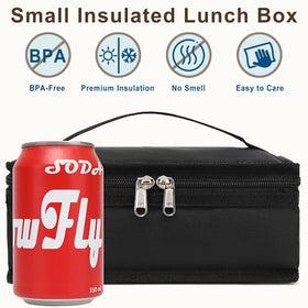 FlowFly lunch bag open with meal displaying roomy interior for lunch and snacks.