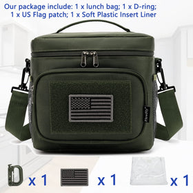 FlowFly tactical lunch bag front pocket highlights organized storage for utensils