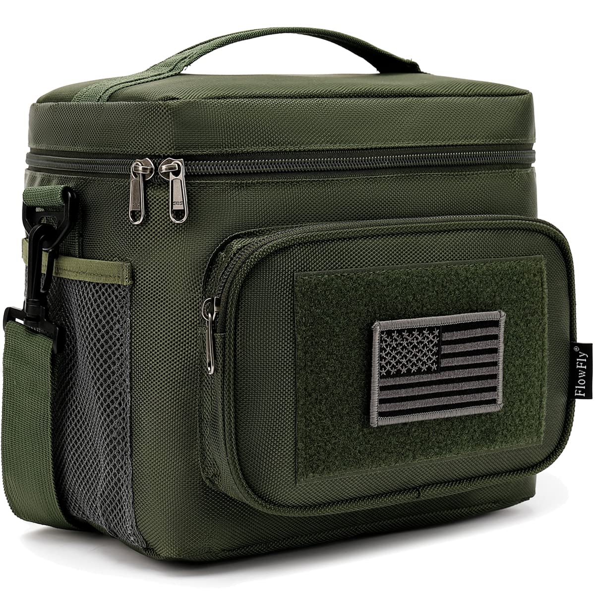 FlowFly tactical lunch bag main view shows rugged meal carrier with durable build