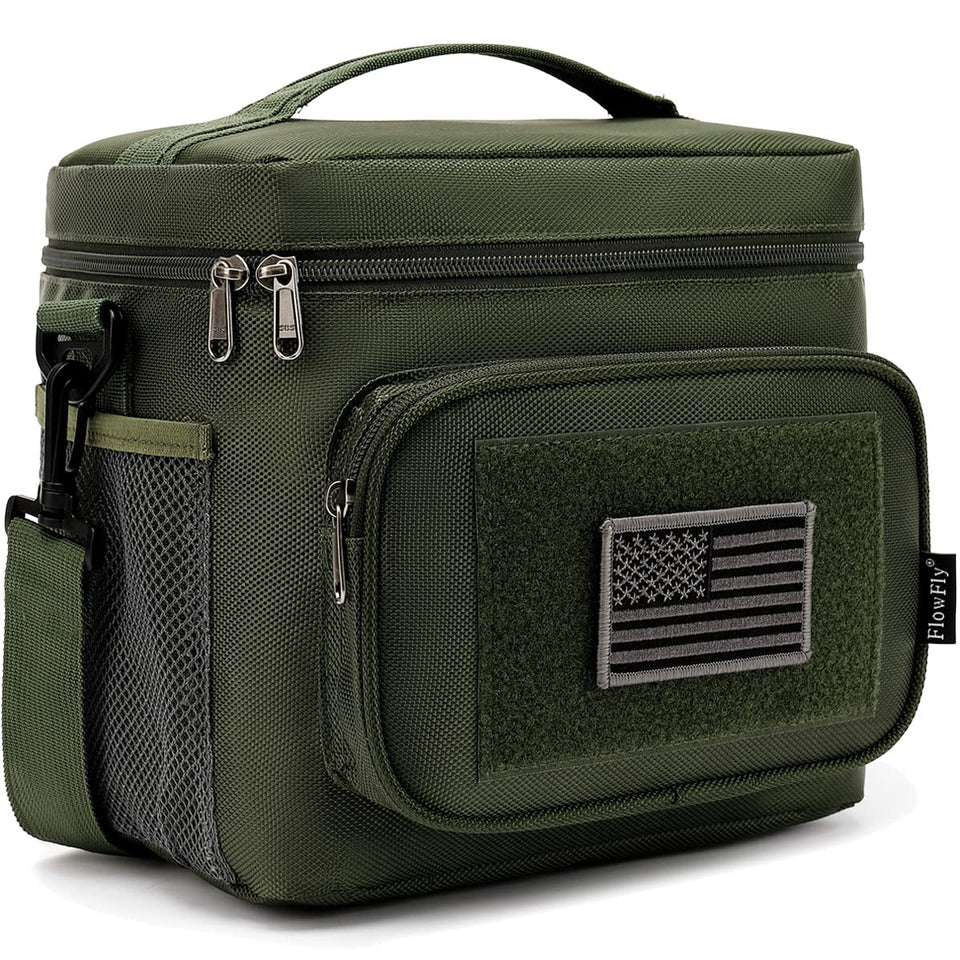 FlowFly tactical lunch bag main view shows rugged meal carrier with durable build