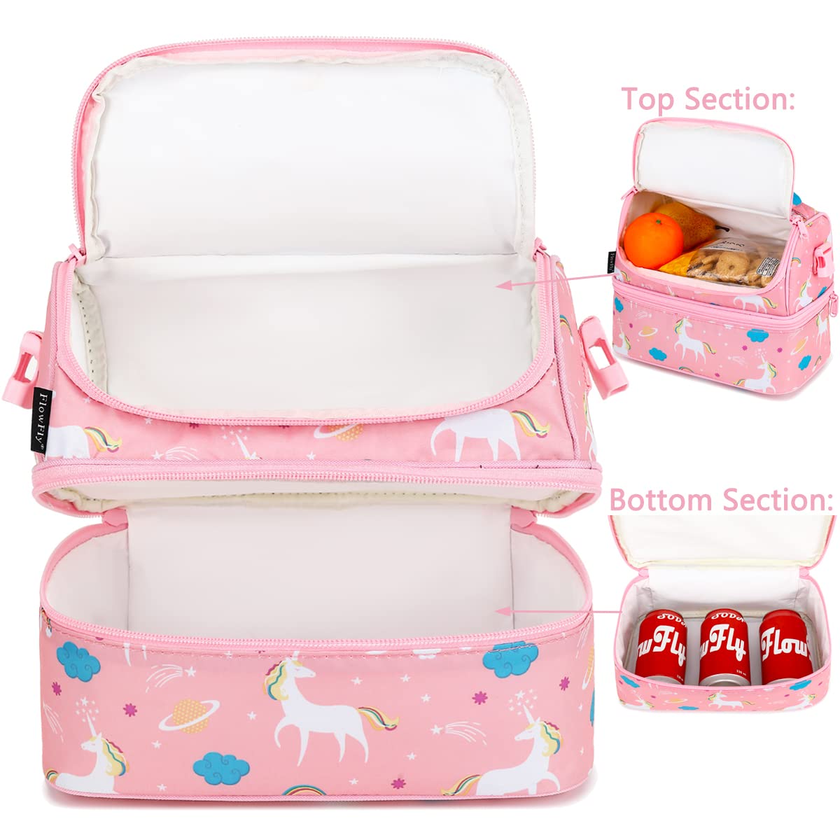 FlowFly Unicorn Double Decker insulated interior keeps food temperature longer.