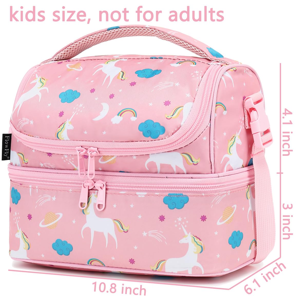 FlowFly Unicorn Double Decker bag with adjustable strap offers versatile carrying options.