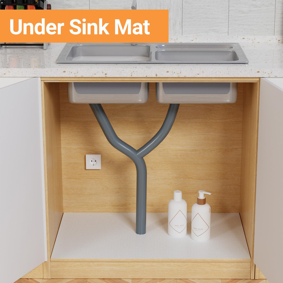 FLPMIX under-sink liner guards against leaks and water damage
