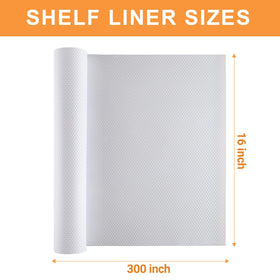 FLPMIX white cabinet liner blends with decor while protecting shelves.