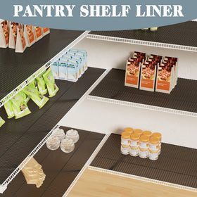 FLPMIX wire shelf liner clear gray installed on shelves prevents items from slipping.