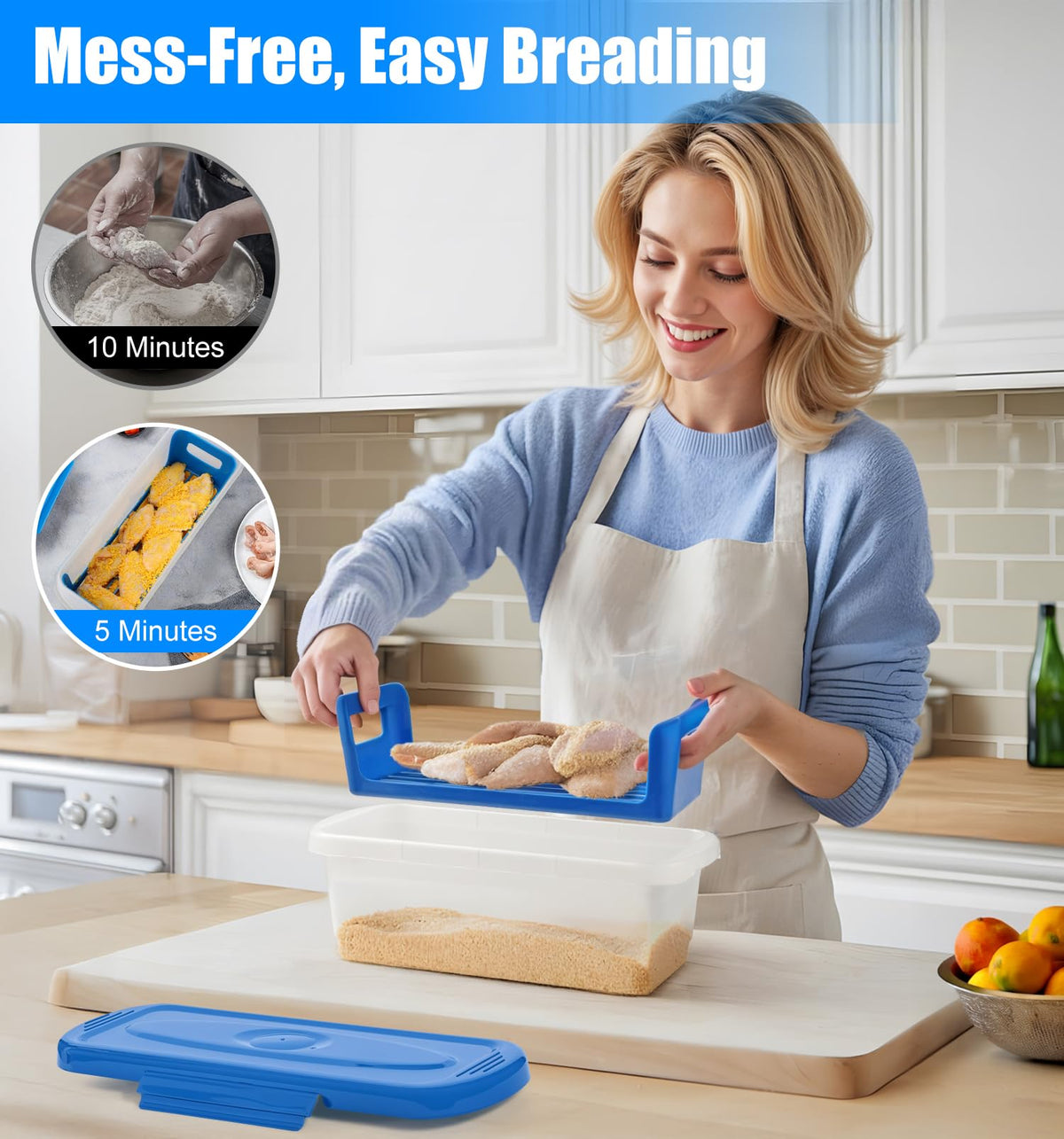 Flybok breading shaker tray inside large bowl, convenient nesting design for space-saving prep