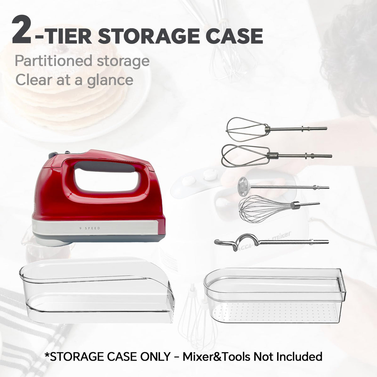 Flybok khm storage top layer view highlights mixer and cord neatly stored