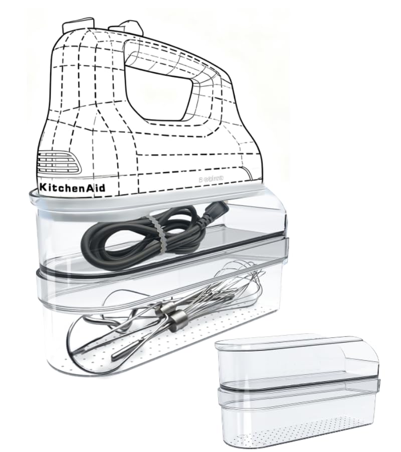 Flybok khm storage case top view shows double-layer organization for handheld mixers