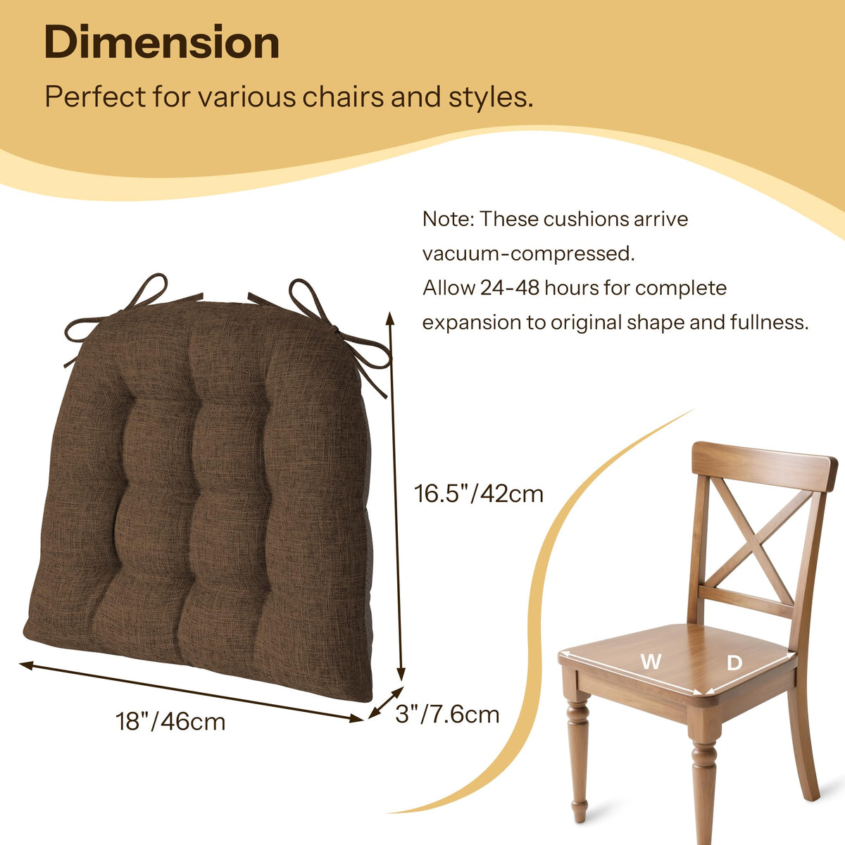 Non-slip backing and adjustable ties secure FlyGulls cushions on chairs