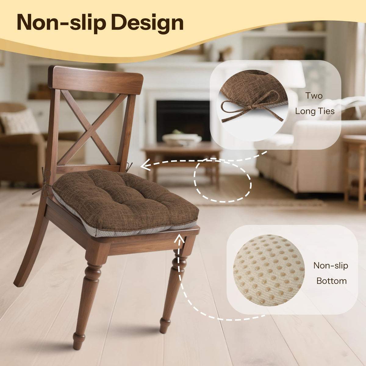 FlyGulls tufted chair cushions prevent foam clumping for lasting even support.