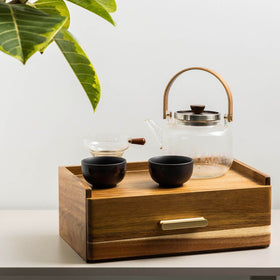FLYIEE Eight-compartment teabag storage drawer keeps tea organized and accessible.