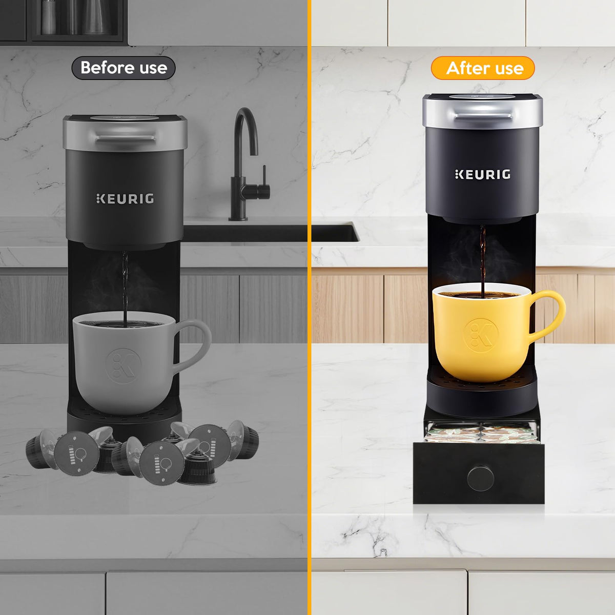 Flyisland K-Cup drawer demonstrates 12-pod capacity for organized storage.