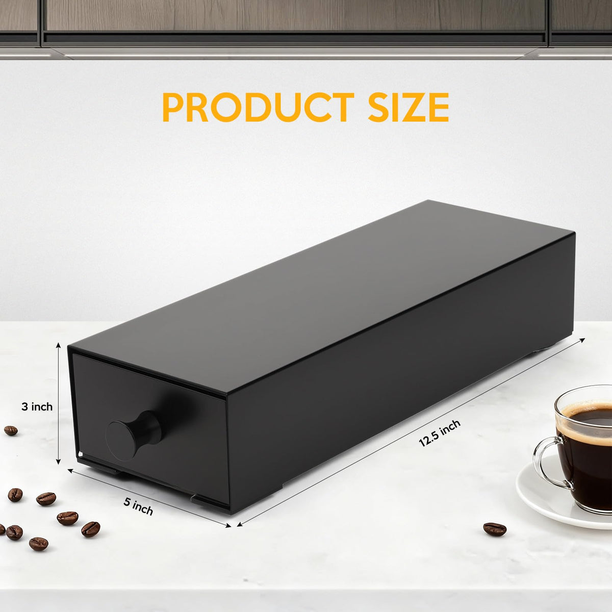 Flyisland K-Cup drawer opened with smooth-sliding access for easy pod retrieval.