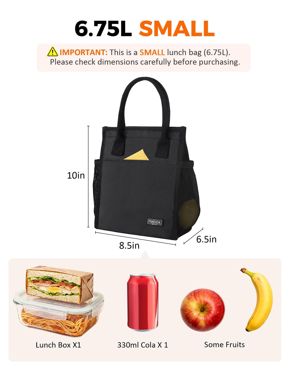 Fmeida lunch bag side mesh pocket keeps essentials handy.