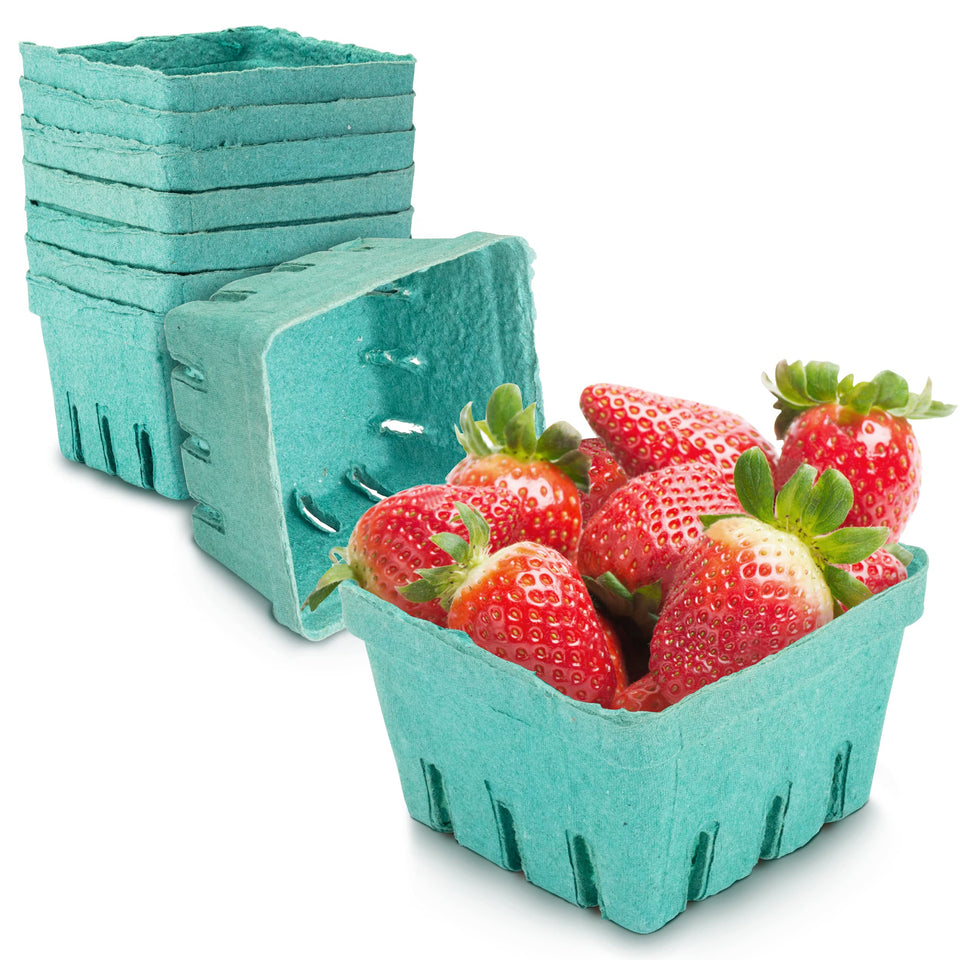 FMP Brands 44-pack pint green berry basket on display highlighting fresh produce.