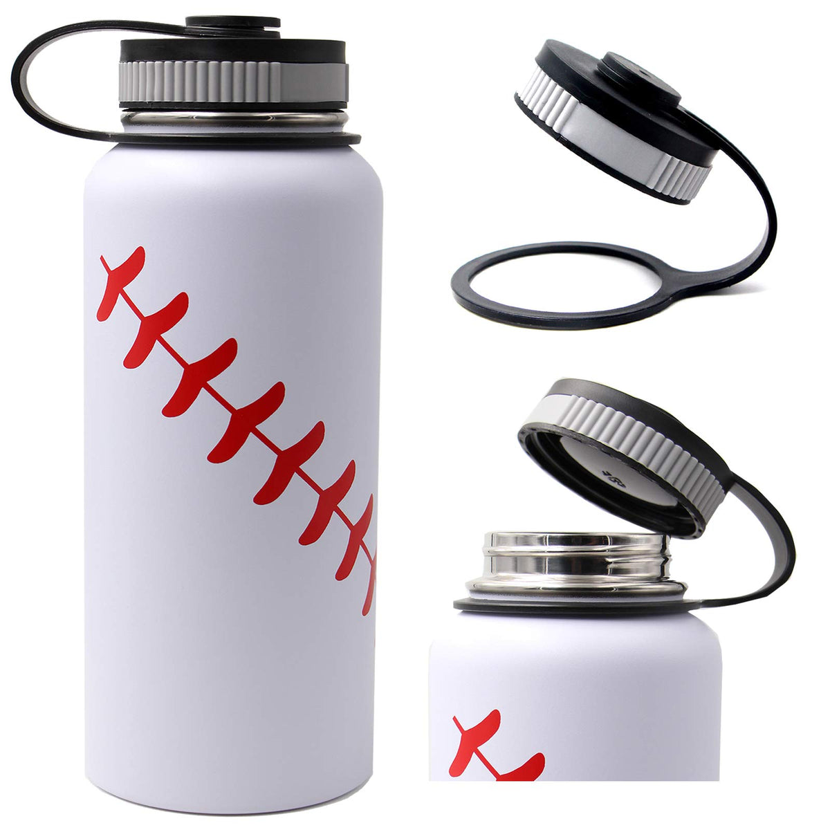FMYWZS Baseball Water Bottle Flex Cap lid for office and hiking
