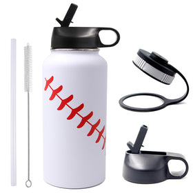 FMYWZS Baseball Water Bottle front view with dual lids for versatile hydration