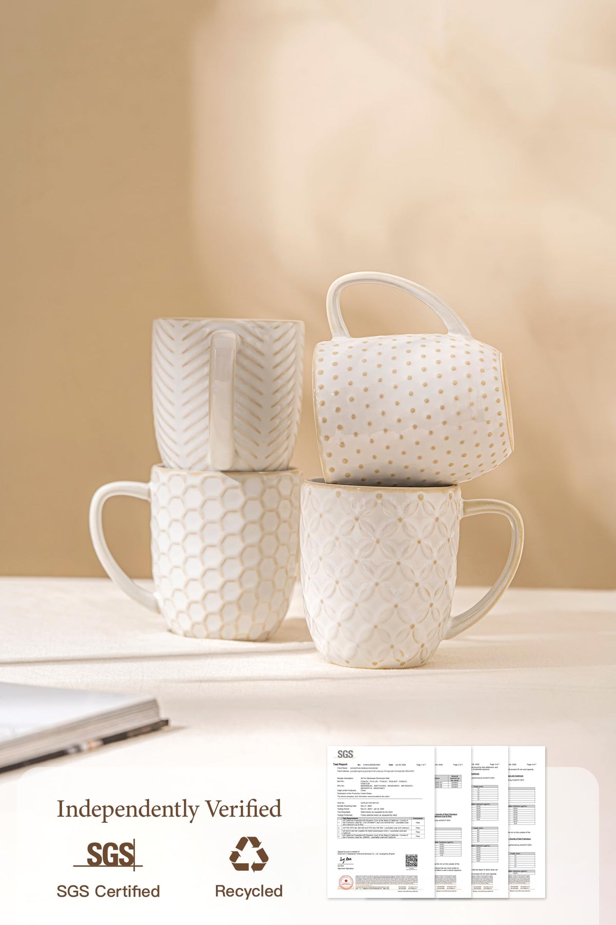 FOBENTA honeycomb-embossed mug with warm Arctic white glaze