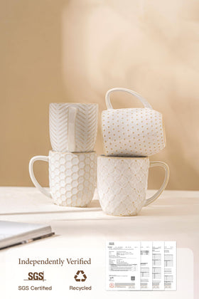 FOBENTA honeycomb-embossed mug with warm Arctic white glaze
