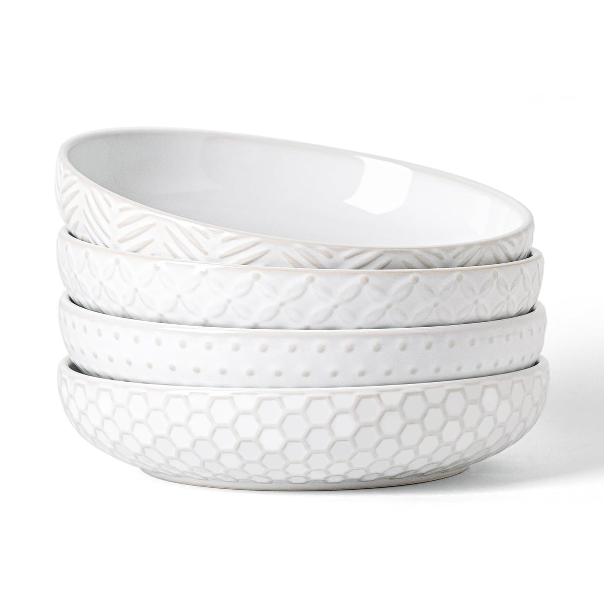 FOBENTA embossed ceramic pasta bowls closeup showing tactile texture for refined meals