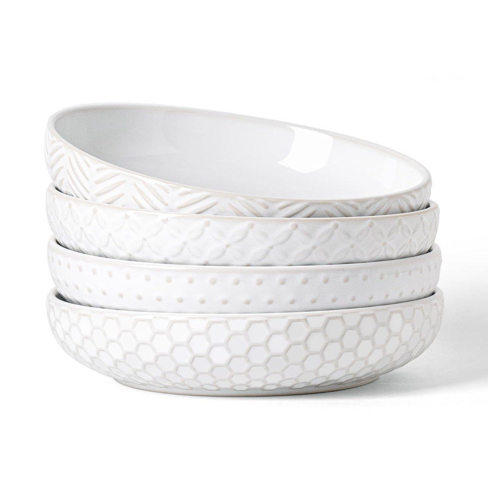 FOBENTA embossed ceramic pasta bowls closeup showing tactile texture for refined meals