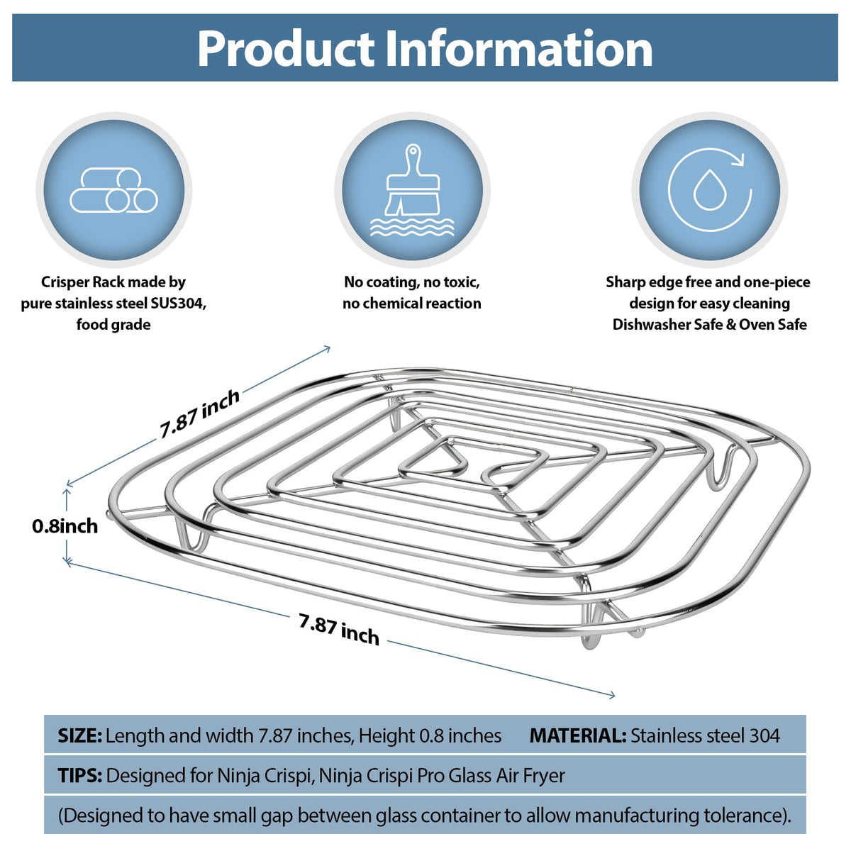 Foboko Crisper Rack for Ninja Crispi Pro AS101, top view highlights seamless welding.