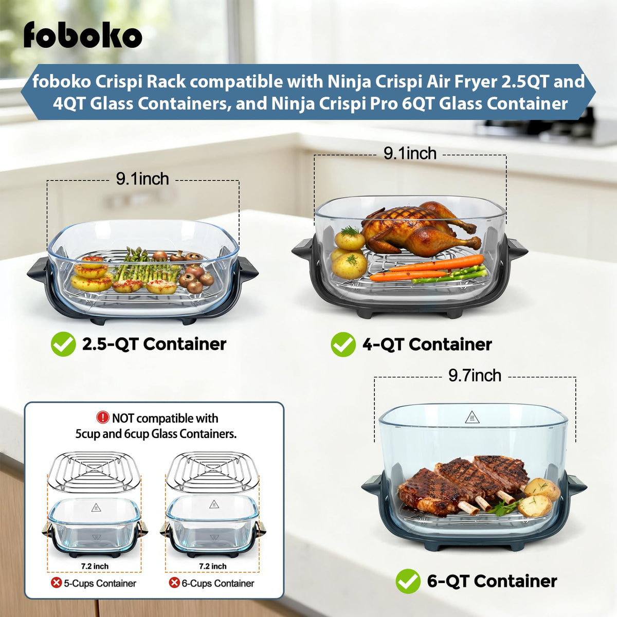 Foboko Crisper Rack for Ninja glass containers, stable air circulation.