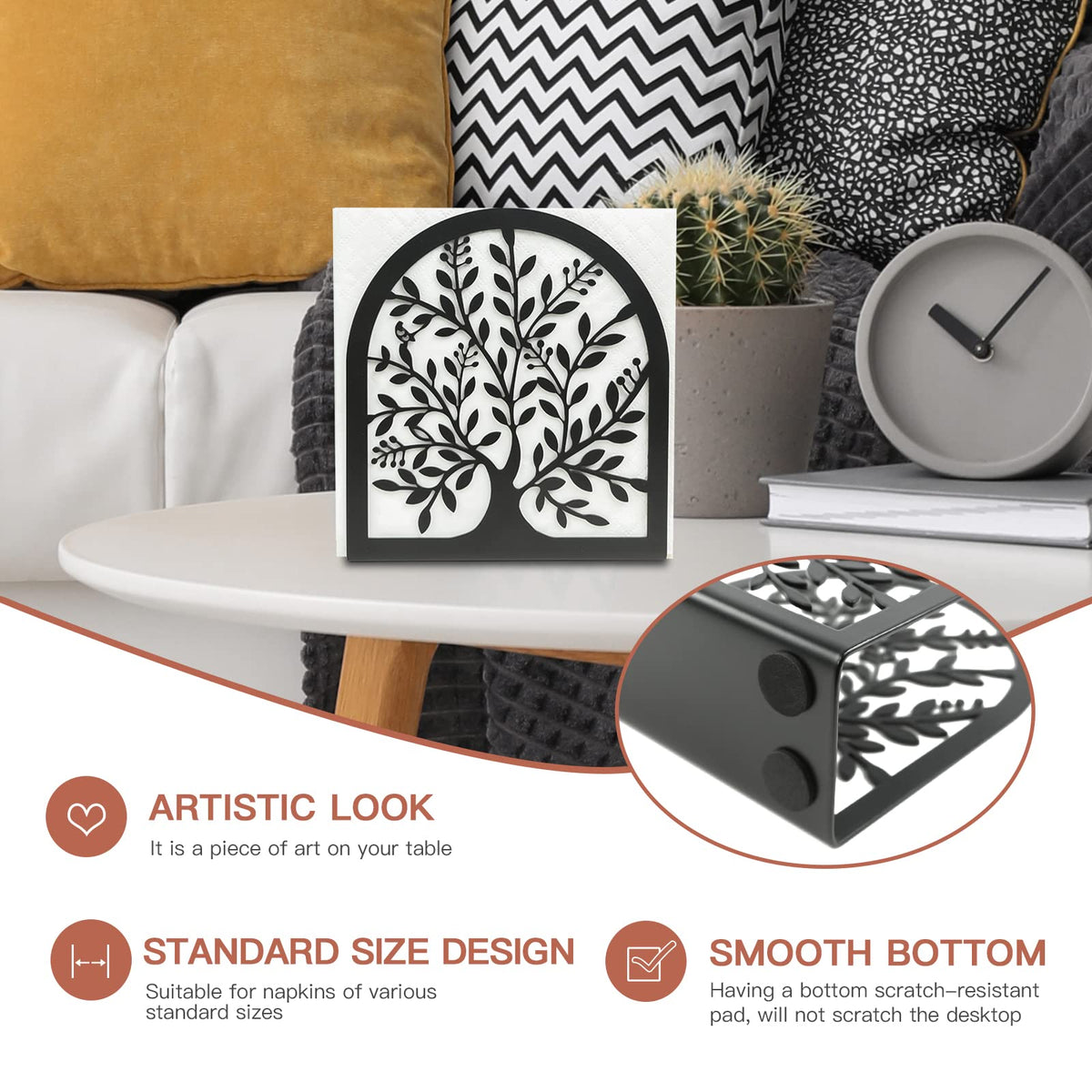 Fobule compact iron napkin holder fits small tables and keeps napkins steady.