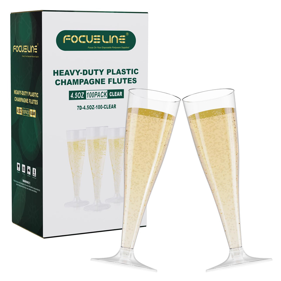 FOCUSLINE 100-pack 4.5 oz plastic champagne glasses for elegant toasts