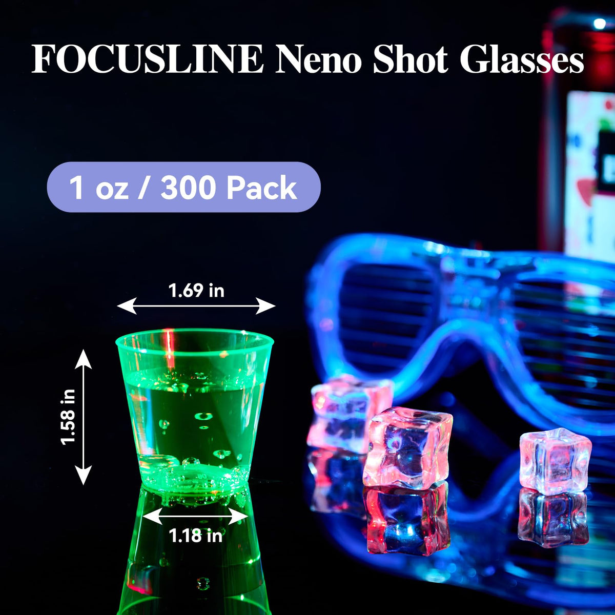 FOCUSLINE blue neon 1oz shot glass adds bold color to themed events.