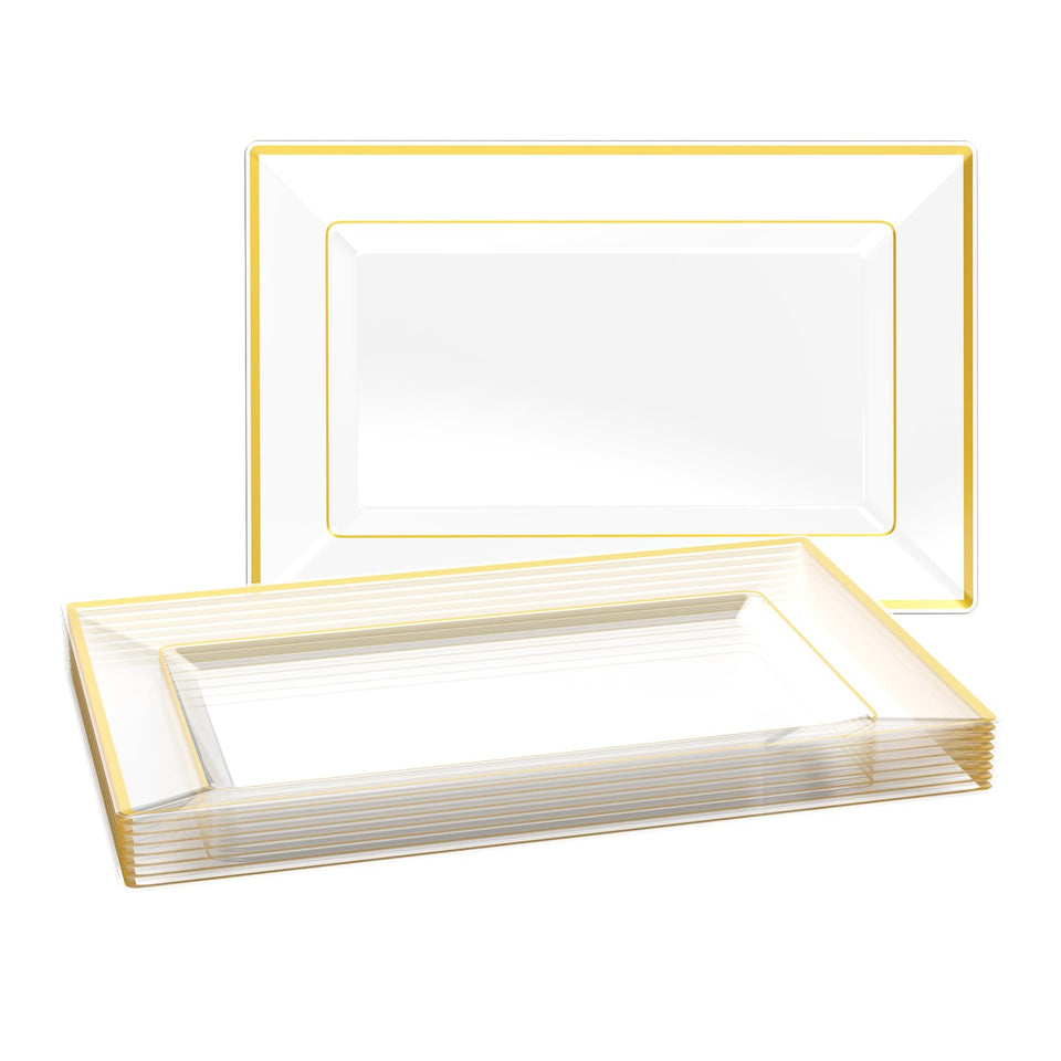 FOCUSLINE 8pc clear gold-rim trays for elegant appetizers at events.