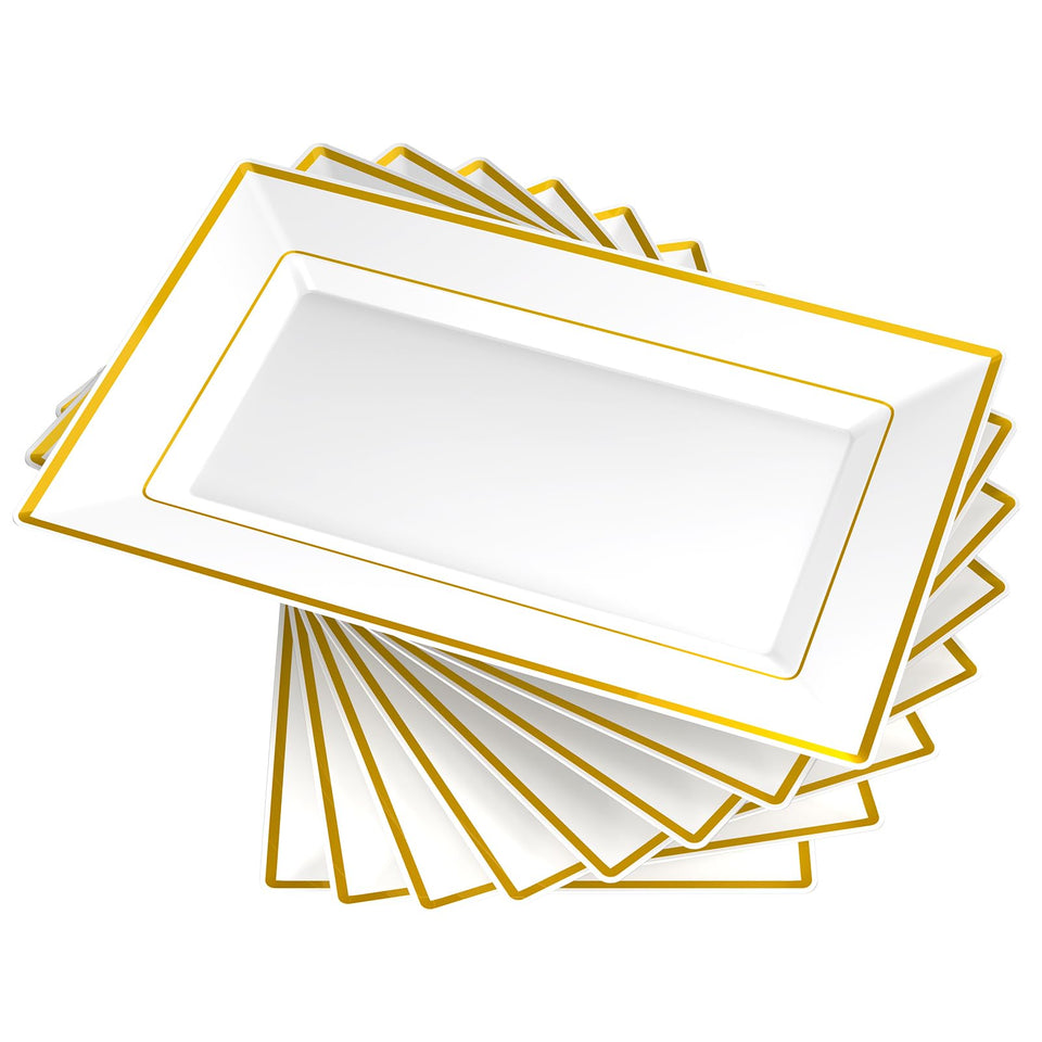 FOCUSLINE 8-piece trays, white with gold rim, ideal for elegant appetizers.