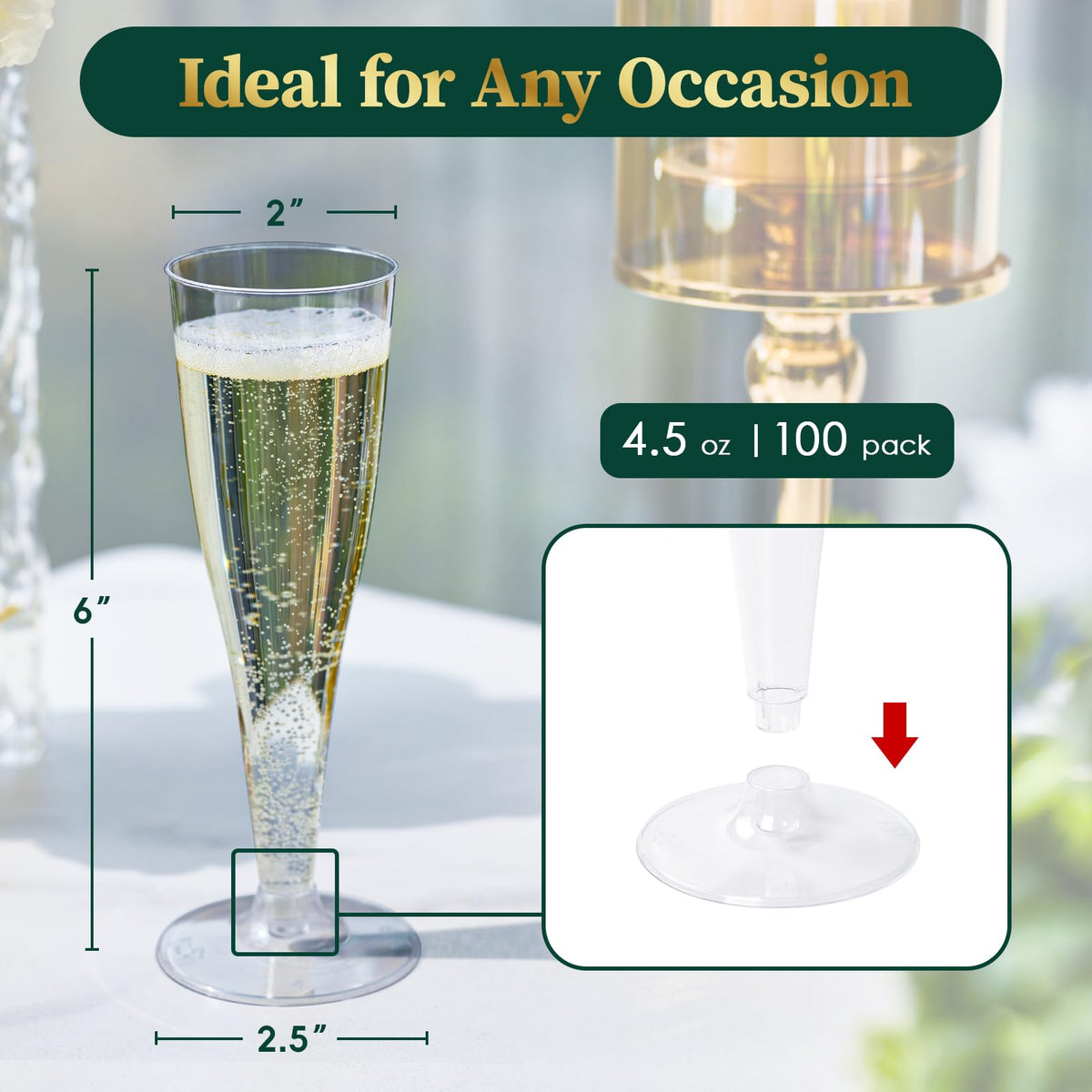 FOCUSLINE clear disposable champagne flutes ideal for quick cleanup after events