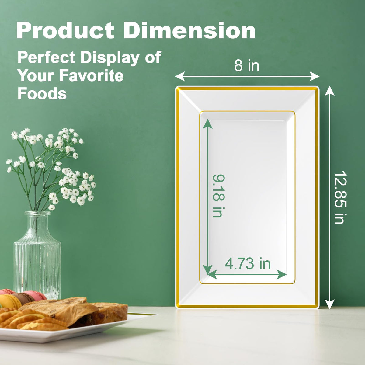 FOCUSLINE glossy white trays with gold trim, elevate dinner party presentation.
