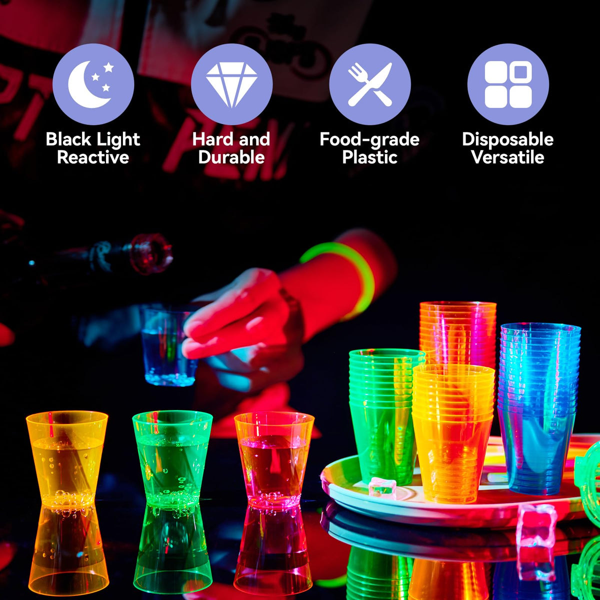 FOCUSLINE neon color-set 2oz shot glasses blue orange pink green for themed events