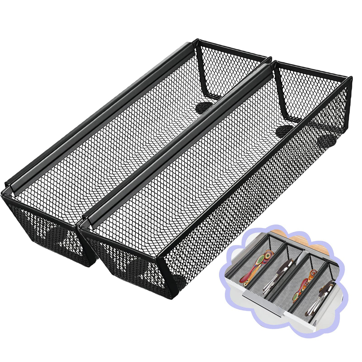Fodofodo drawer organizer in black for kitchen use with interlocking arms.