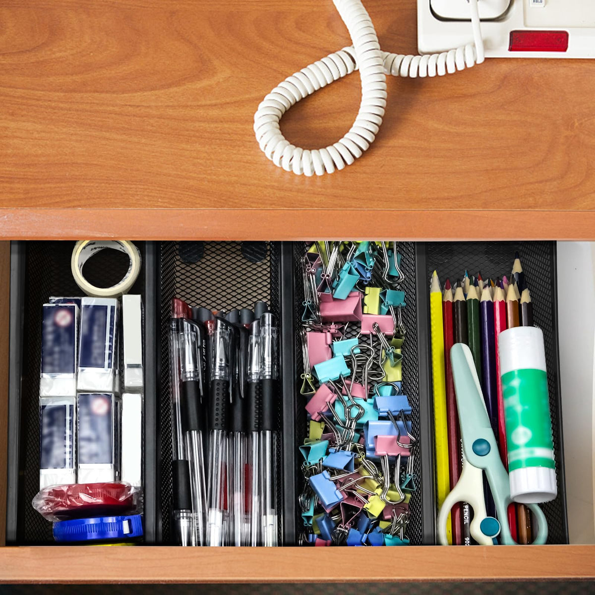 Fodofodo office drawer organizer keeps small supplies neatly separated.