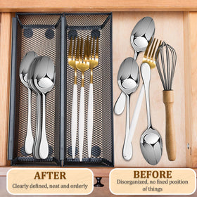 Fodofodo utensil mesh drawer divider keeps cutlery sorted and accessible.