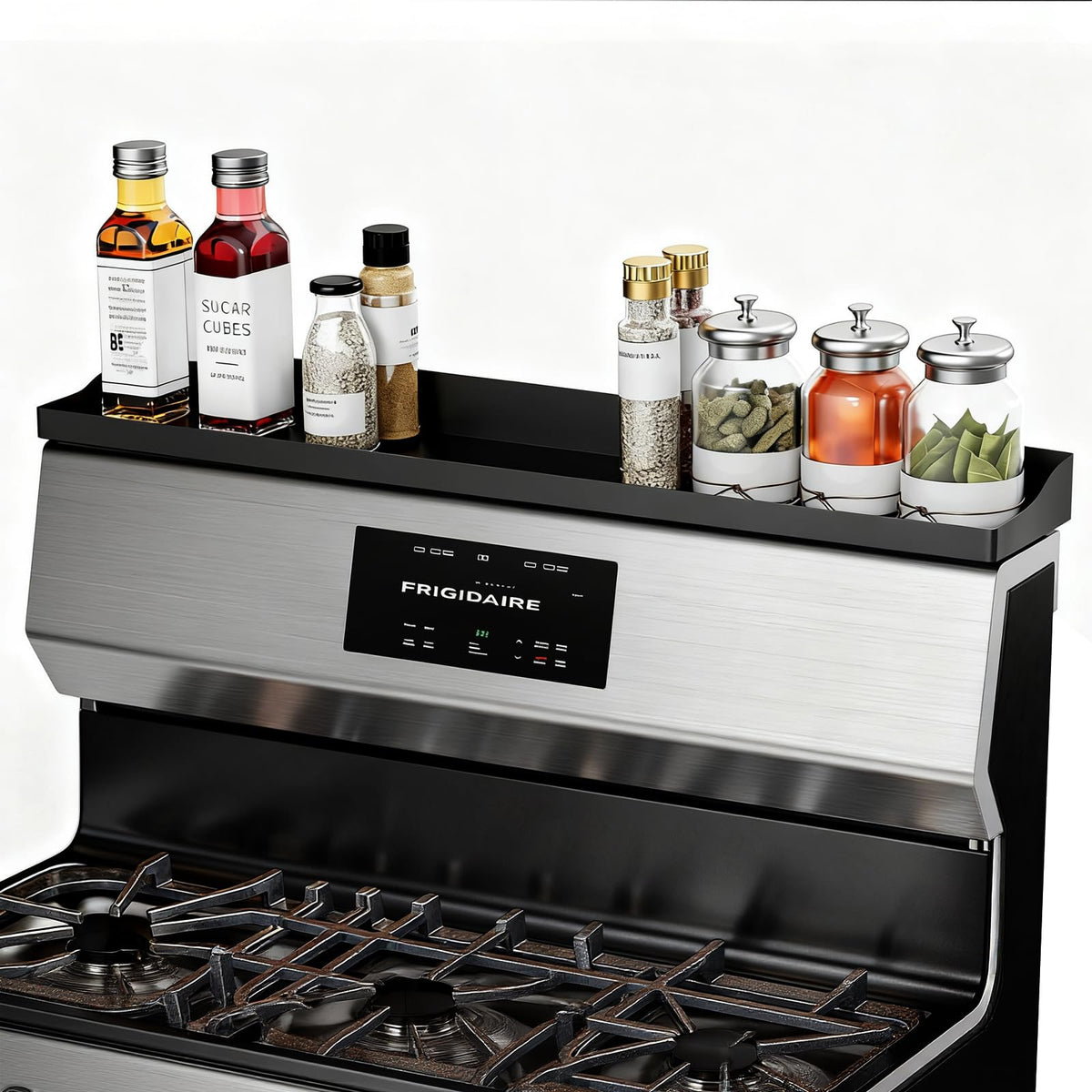 Foeacry 30-inch magnetic stove-top shelf mounted on back panel for secure storage