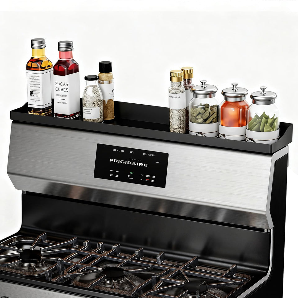 Foeacry 30-inch magnetic stove-top shelf mounted on back panel for secure storage