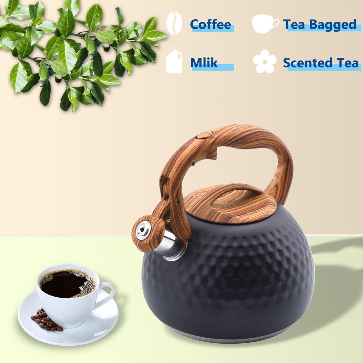 Foedo Tea Kettle safe, comfortable handle for easy pouring.