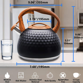 Foedo Tea Kettle wood-pattern handle for comfortable pouring.