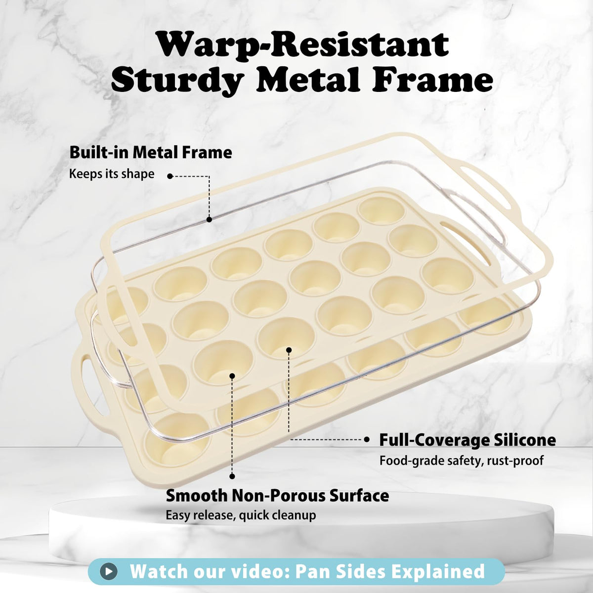 Foepoge 24-cup mini muffin tins nonstick for easy release.