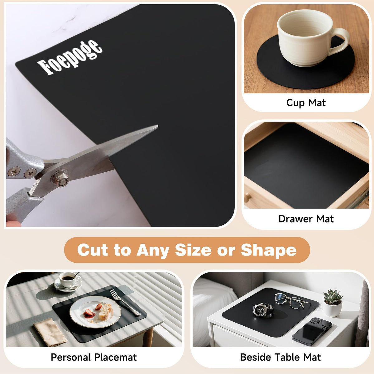 Foepoge double-sided matte surface keeps items from sliding during prep.