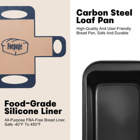 Foepoge silicone liners provide BPA-free nonstick release for easy loaf removal.