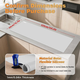 Foepoge cut-to-fit placemat demonstrates customizable sizing for any table.